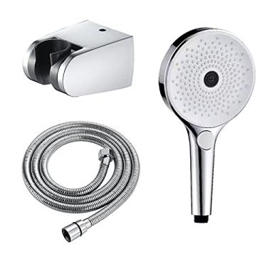 Imagem de Conjunto de chuveiro de mão, chuveiro redondo, 3 modos de pulverização, economia de água, base de chuveiro abs preta (cor: base de chuveiro de cobre preto) (base de chuveiro ABS cromada)