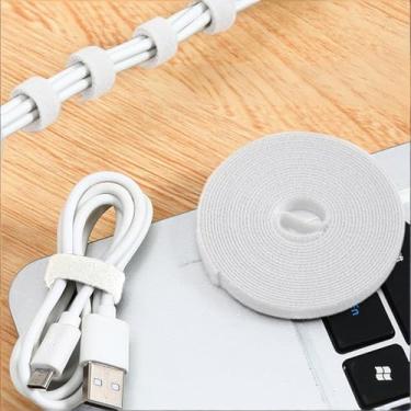 Imagem de Abraçadeiras ajustáveis e reutilizáveis, 5 m x 1,2 cm, organizador de fio de gancho e laço, kit de gerenciamento de cabos para cabos de dados de computador de escritório doméstico (branco)