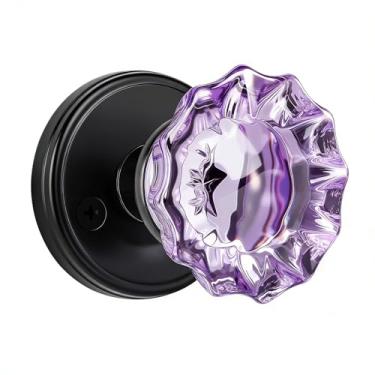 Imagem de SHINY HANDLES Maçanetas de porta de cristal roxo, interior de maçanetas de vidro preto fosco, maçanetas de porta de passagem para hall e armário, 1 pacote