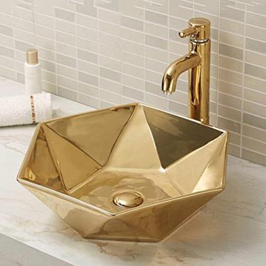 Imagem de Pia dourada, bacia de balcão de luxo de estilo europeu, bacia de arte de cerâmica é adequada para banheiro, hotel, casa, fácil de limpar, resistente a arranhões e rusoof A (G)