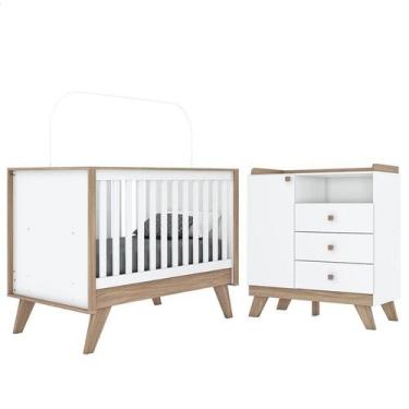 Imagem de Jogo de Quarto Infantil Confete com Cômoda e Berço Branco/Jequitibá - 