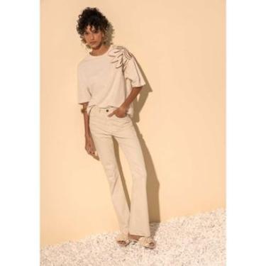 Imagem de Blusa T-shirt Em Algodão Penteado Com Bordado No Ombro-Feminino