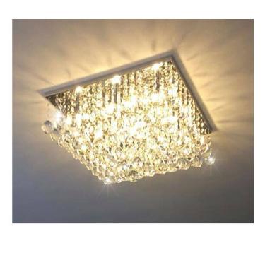 Imagem de Lustre Para Sala De Cristal Legítimo K9 Base Inox 45x45 Cm