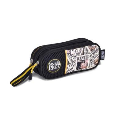 Imagem de Estojo Duplo One Piece Bolso Telado Escolar Meninos Juvenil, Preto