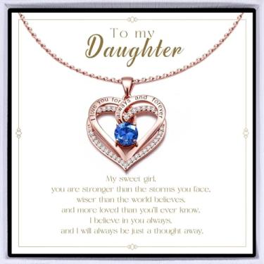 Imagem de Colar de coração banhado a ouro rosa "I Love You" para mulheres, colar de amor eterno, pingente de pedra do mês de nascimento para aniversário dela, aniversário, dia dos namorados, presente de Natal