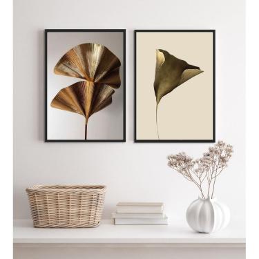 Imagem de Kit 2 Quadros Flores Modernas Marrom E Dourado 45X34Cm Vidro