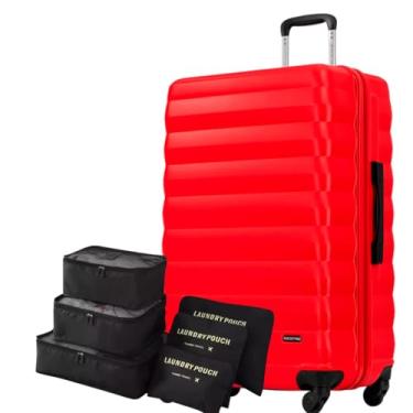 Imagem de Mala Média 23kg, Cadeado Fixo 3 Dígitos, ABS Capacete de Piloto, Rodinhas 360°, Padrão ANAC + Kit Organizador Necessaire 6 Peças p Meias e Calcinhas (Neon Vermelho, Média)