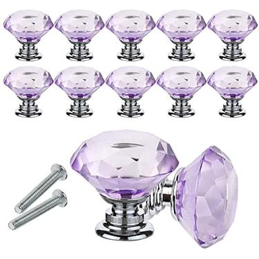 Imagem de TIECHUINIUB 12 peças puxadores de gaveta puxadores de armário de cristal em forma de diamante puxadores de vidro de cristal puxa 30 mm para cômoda e cozinha, guarda-roupa e armário puxador DIY -F