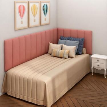 Imagem de Kit 15 Cabeceira Modular Estofada em L 45x20cm para Cama Box Casal Queen King Luxo(17,ROSA)