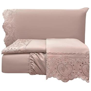 Imagem de Jogo De Lençol Queen Bordado Ingles 300 Fios Nupcias 4 Peças Cor Malva