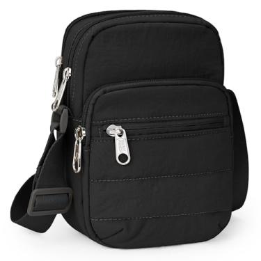 Imagem de KALIDI Bolsa transversal para cartão feminina, bolsa de telefone com zíper RFID slots para cartão bolsa de ombro bolsa tiracolo acolchoada bolsa de viagem, Cinza preto, 5.9 x 8.3 x 2.2 inches