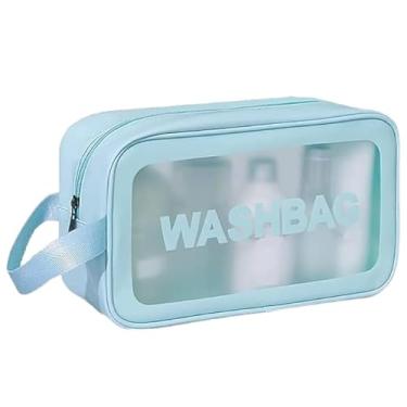 Imagem de Necessaire Organizadora Transparente com Alça, PVC Impermeável, 20x20x5 cm, Fechamento em Zíper, Branco (Azul, Pequeno (20x6x14))