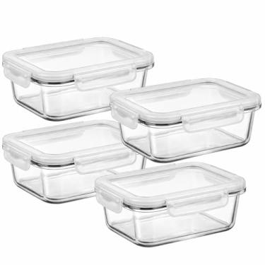 Imagem de Potes de Vidro Herméticos com Tampa, Retangular, Transparente, Conjunto com 4 Peças