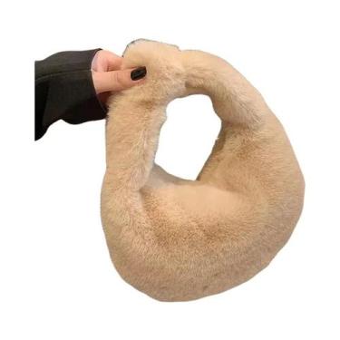 Imagem de Bolsa Tote Feminina Pequena De Pelúcia Sintética Cor Sólida Estilo Sim