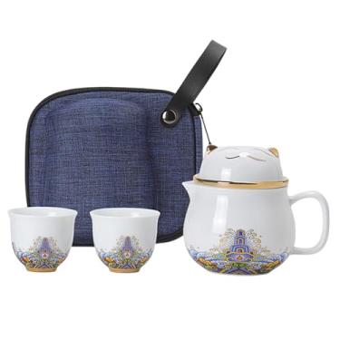Imagem de Conjunto de bule de chá com coador de chá, conjunto de bule de chá portátil de gato da sorte de cerâmica - conjunto de chá à prova de choque, xícaras de chá de porcelana com coador de chá para