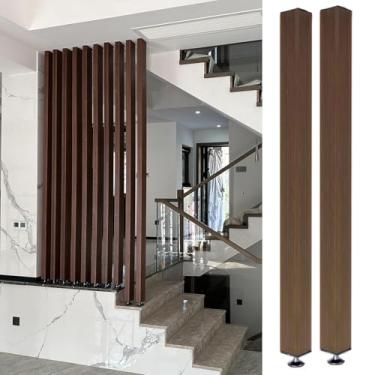 Imagem de Divisória de madeira rústica - ripas de madeira do chão ao teto, 3 pés de altura, divisória moderna simples para sala de estar, restaurante, escritório, coluna de decoração oca (2 peças, 145 cm)