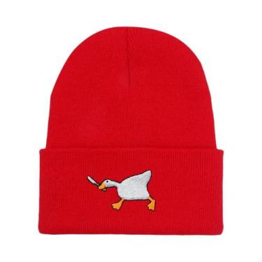 Imagem de Gorro De Inverno Unissex Tricotado Com Bordado De Ganso, Touca Quente 