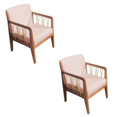 Imagem de Kit 02 Poltronas Barcelona Linho Salmão Com Corda Náutica Champagne Ba