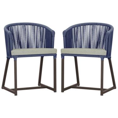 Imagem de 2 Cadeiras De Jantar Noronha Marrom Corda Náutica E3 Trama Azul