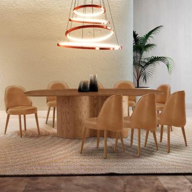 Imagem de Mesa De Jantar Suiça 220cm Madeira Tampo Laminado Orgânico Star Caramelo / Imbuia Nat.