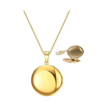 Imagem de Colar Com Pingente Porta-Fotos Redondo Abrível, Medalhão Espelhado Em 