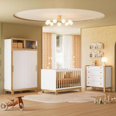 Imagem de Quarto Infantil Flora Guarda Roupa 2 Portas Correr, Comoda 4 Gavetas, 