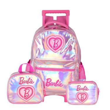 Imagem de Mochila Rodas Barbie Holográfica Lancheira Estojo Box Kit - Luxcel