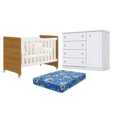 Imagem de Berço Americano Evolution 4 Em 1 Branco   Savana Reller Cômoda Americano Branco Colchão Ortobom Henn