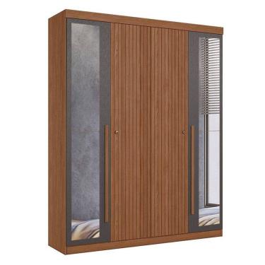 Imagem de Guarda Roupa Casal Ripado 4 Portas Buriti Com Espelho Jatobá Grafite Acetinado - Santos Andirá