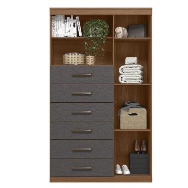 Imagem de Comoda 1 Porta 6 Gavetas Marabá Jatobá Grafite Acetinado - Santos Andirá