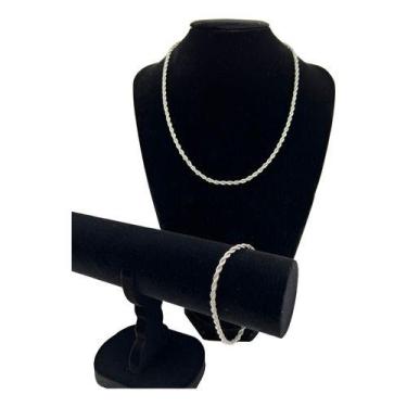 Imagem de Pulseira E Corrente Aço Inox 316l Masculina Prata 22cm 60cm - Nevatto