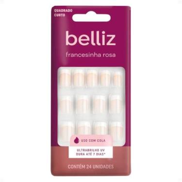Imagem de Unhas Postiças Belliz Francesinha Rosa Quadrado Curto Com 24 unidades 
