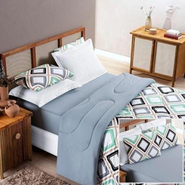 Imagem de Edredom 2,40 X 2,20m + Jogo De Cama Malha Quality Queen 04 Peças 100% 