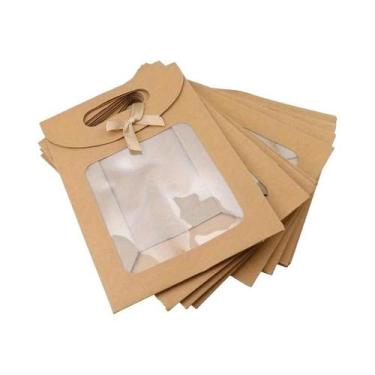 Imagem de Sacolas De Presente Kraft Marrom Com Janela Transparente E Alça De Fit