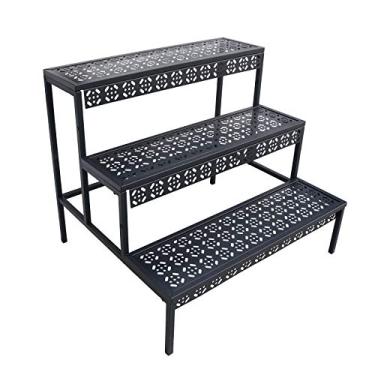 Imagem de aboxoo Suporte grande para plantas de metal estilo escada de 3 níveis, prateleira de exibição de jardim, suporte de vaso de flores, organizador de armazenamento para interior, casa, exterior, pátio,