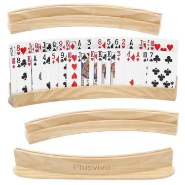 Imagem de Suportes de cartas de baralho plusvivo Curved Wood, conjunto de 4