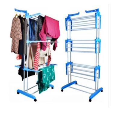 Imagem de Multi Varal De Chão Com Bandejas E Pés Dobráveis 3 Andares Com Cabideiro - Branco