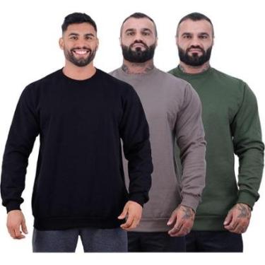 Imagem de Kit 3 Blusa Frio Moletom Basic MXD Conceito Sem Capuz e Bolso Lisas-Masculino