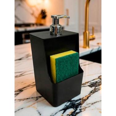 Imagem de Dispenser Detergente Dosador C/ Porta Esponja 550ml Cozinha - Preto - 