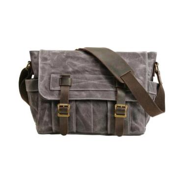 Imagem de Bolsa Transversal Masculina Retrô De Lona Encerada Com Retalhos De Cou