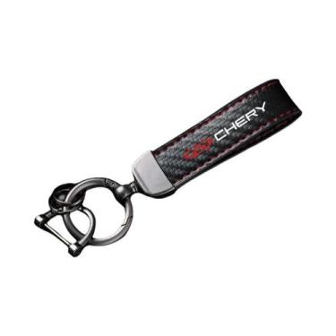 Imagem de Chaveiro De Carro Em Couro Carbono Com Anéis Giratórios Em Formato De 