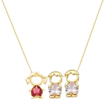 Imagem de Colar filhos dois meninos uma menina cristal banho em ouro 18K