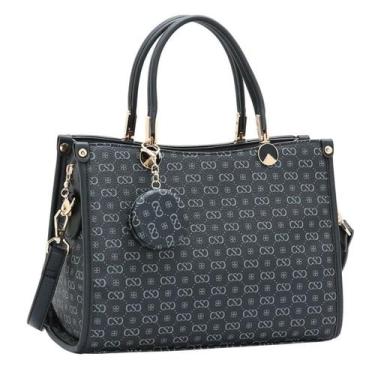 Imagem de Bolsa Feminina Transversal Chenson CG85410 Monograma Elegance Cor:Pret