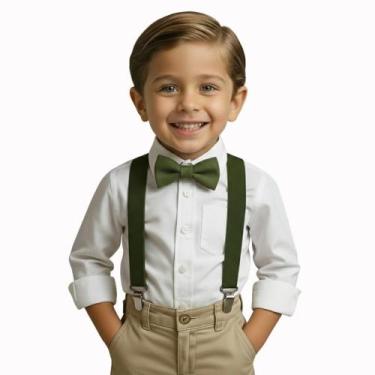 Imagem de Kit Suspensório Verde Oliva e Gravata Borboleta Infantil Pajem Casamen