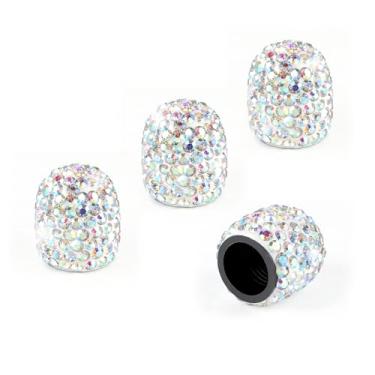 Imagem de JUSTTOP Pacote com 4 tampas de haste de válvula de pneu de cristal feitas à mão, universais para carros, caminhões e motocicletas - cor AB