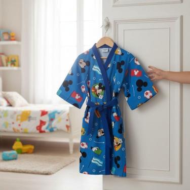 Imagem de Roupão Infantil Mickey Aveludado Quimono Azul Lepper