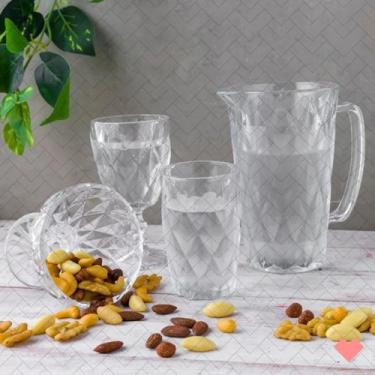 Imagem de Conjunto Copos Diamante 370ML + Jarra Vidro 1L Reisstente - 7 UN - PRA