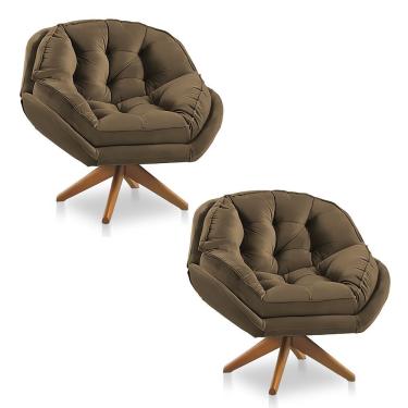 Imagem de Kit 02 Poltronas Giratórias Chicago Veludo Café Pallazio
