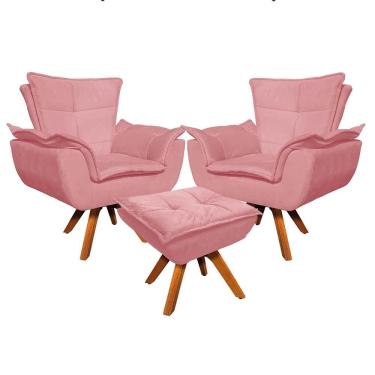 Imagem de Kit 2 Poltronas Decorativas Giromad Com Puff Opla Suede Rosa Ibiza