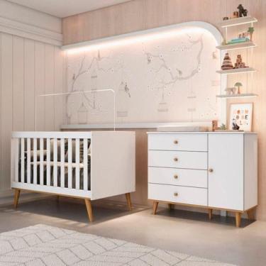 Imagem de Conjunto Cômoda com 4 Gavetas e 1 Porta Ligia e Berço com Pés Madeira 